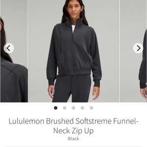 Lululemon Brushed Softstreme Funnel Neck Full Zip Up Jacket Sweater Black Sz 2